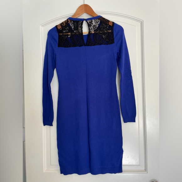 Ann Taylor Royal Blue Sweater Dress with Black Lace Shoulders - Picture 4 of 9